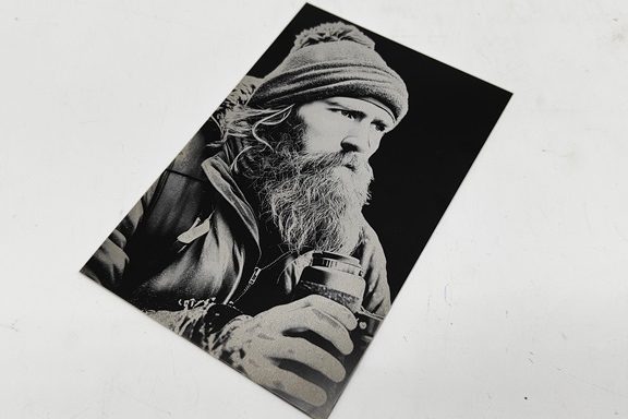 high detail laser engraved image of man with a beard fiber laser engraver aurora lite by thunder laser canada