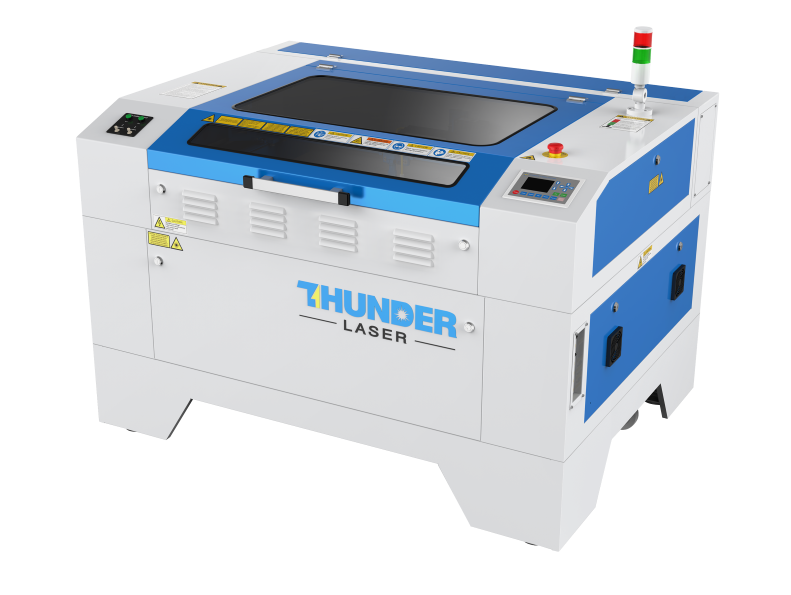 Laser cutter canada | Thunder Laser Nova c02 laser cutter white metal machine with blue lid.